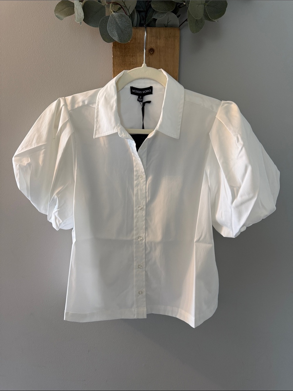 Modern Works White Puff Sleeve Button-Down Blouse